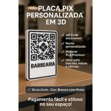 Placa QR Code Personalizada em 3D - PIX, Cardápio, Spotify e Produtos | PLA Branco + Preto
