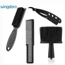 Kit profissional para barba e bigode ameixa seca com navalha e escova, pente para pelos faciais masculinos - Barbeiro Escova De Cabelo Pente  (preto)