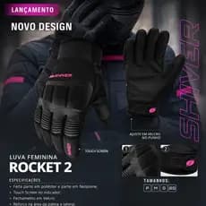 Kit Luva de Moto Shiver Rocket 2 Feminina Pilota Preta e Rosa Touch Screen E Luva Base Termica Frio Inverno Tam P M G GG