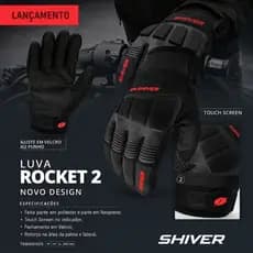 Par Luva Motociclista Piloto Shiver Rocket 2 Vermelha Preta Neoprene Proteção Segurança touch Screen velcro tipo X11