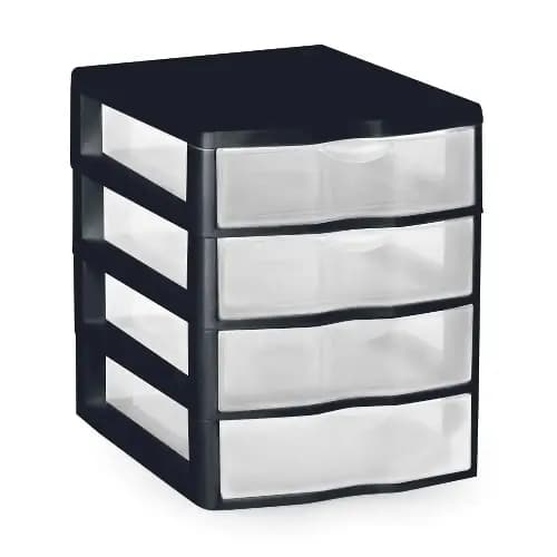 Gaveteiro Organizador Pequeno Plástico C/4 Gavetas Nitron Cor Preto Brilhante
