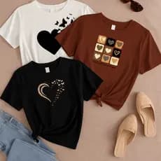 Kit 3 Camisetas Plus Size Feminina P ao G5 Estampada Blusa 100% Algodão Treino 3 Com Corações