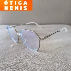 Óculos Armação feminina hexagonal plaqueta antômica blogueira Metal Prata blogueirinha modelo t77009
