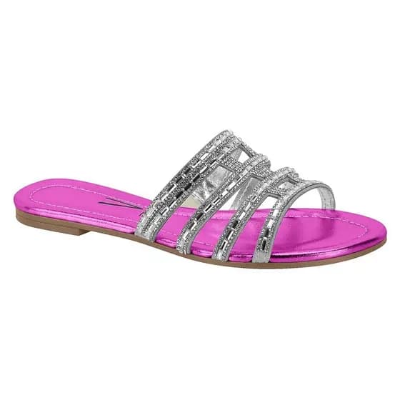Sandalia Slide Vizzano Original com NF 6235.1685 62351685  Feminina Brilho Casual Lançamento