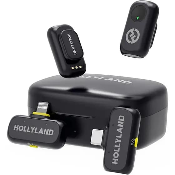 Hollyland LARK A1 Mini Duo Combo Microfone Sem Fio Mini para iPhone 15/16 e Android (2TX + USB-C RX) Microfone Magnético