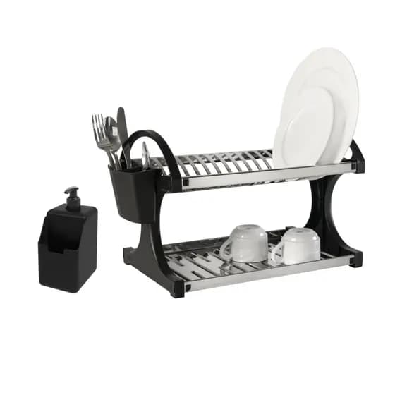 Escorredor de Louças 16 pratos Brinox Suprema - Aço Inoxidável - Com Dispenser para Detergente Preto