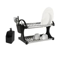 Escorredor de Louças 16 pratos Brinox Suprema - Aço Inoxidável - Com Dispenser para Detergente Preto
