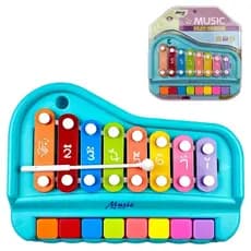 Pianinho Infantil Xilofone teclado musical 2 em 1 Azul