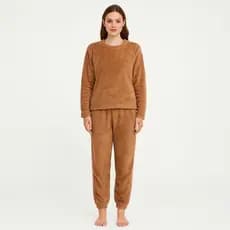 Pijama feminino manga longa quentinho fofinho pelúcia Marrom