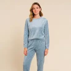 Pijama feminino manga longa quentinho fofinho pelúcia Azul