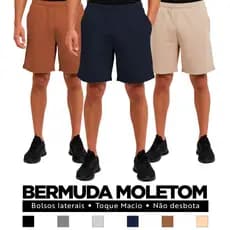 Kit 3 Bermudas Masculina Moletom Premium - Bolsos Laterais - Short Academia, Moda Casual e Esportiva