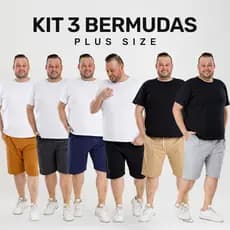 Kit 3 Bermudas Moletom Plus Size Masculino G1 ao G6 Básica com Bolsos Laterais Esportiva Tecido Leve
