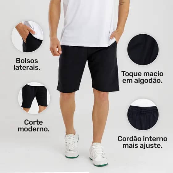 Bermuda Masculina Moletom Premium, Bolsos Laterais para Celular - Short Academia Masculino, Moda Casual e Esportiva