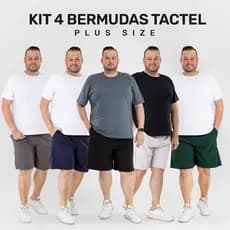 Kit 4 Bermudas Tactel Plus Size Masculina, Bolsos Laterais - Short Academia Casual e Esportivo
