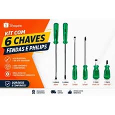 Kit com 6 chaves Fenda e Philips Longa 25cm, toco 1/4x1.1/2, 3/16x5
