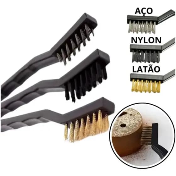 Kit 3 Escovas Limpezas Profundas Panelas Sujeiras Latão Nylon e Plastico