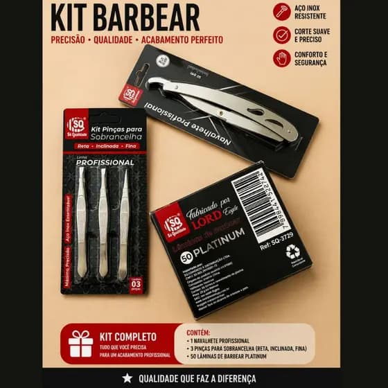 Kit Barbeiro Profissional Completo | Navalhete + 50 Lâminas + Kit de Pinças