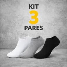Kit 3 Pares De meia Soquete Cinza Preta e Branca Algodão