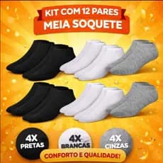 Kit 12 Pares Meia Soquete Cano Curto Preto 38 Ao 44 Premium Promoção