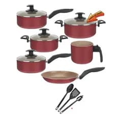 Conjunto De Panela 6 Pçs Teflon Antiaderente Cereja
