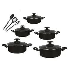 Conjunto De Panela 8 Pçs Teflon Antiaderente Tampas De Vidro 14 a 22 preto