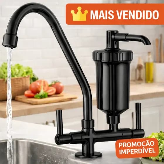 Torneira Com Filtro De Bancada Mesa Pia Preta Gourmet Cozinha Água Purificada Bica Móvel