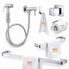 Kit Banheiro Completo Cromado Luxo 4 Peças + Ducha Higiênica Alta Pressão Chuveirinho + Acabamento De Registro Luxo