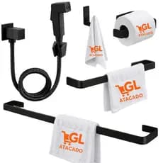 Kit Banheiro Preto Fosco Completo + Ducha Higiênica 1,20m Metal Luxo Acessórios Premium