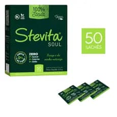 Adoçante 100% Stevia Stevita Soul Pó Sachê Sem Lactose 50 sachês