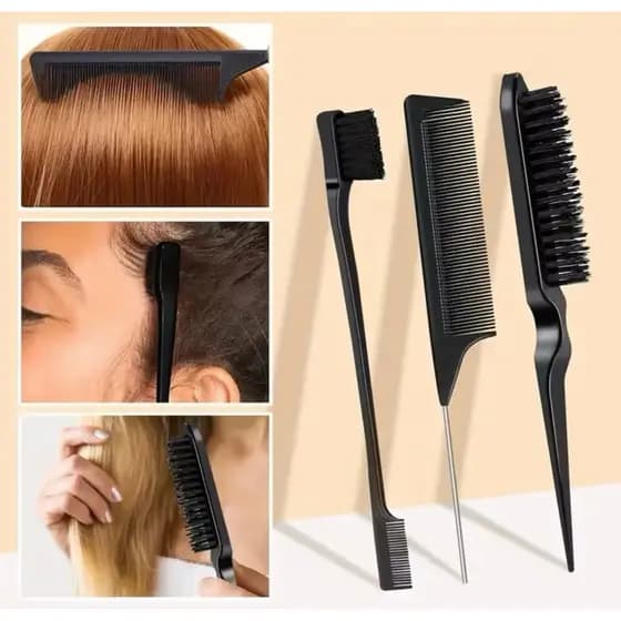 Kit 3 Peças Escova e Pente para Baby Hair e Penteados - Profissional e Doméstico