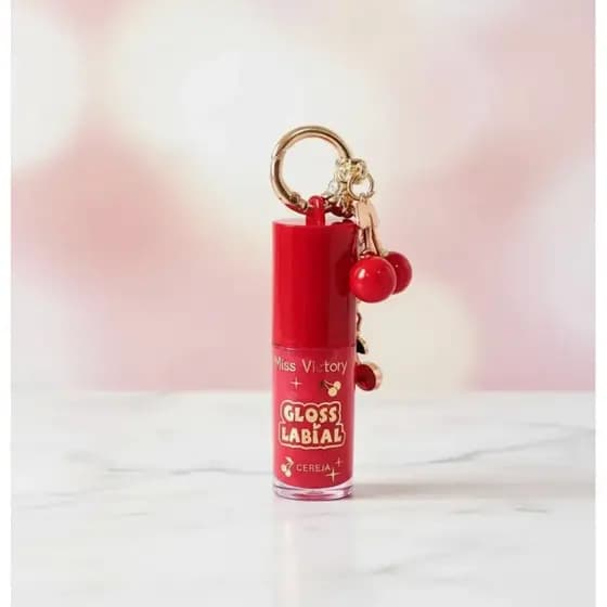 Gloss Labial Cereja com Chaveiro Hidratante Brilho Labial Portátil Pingente de Cereja para Chaves