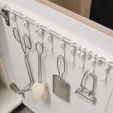 🧰✨ Suporte Organizador de Utensílios com Ganchos Deslizantes 🍴 Adesivo Sem Furo Cozinha 🏠
