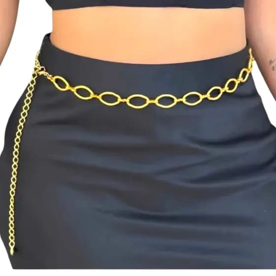 Cinto De Corrente Oval Feminino Estilo Blogueira Tamanho 110cm e 130cm Plus size
