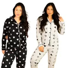 Kit 2 Pijamas Americano Feminino Botões Longo Inverno Amamentação Frio Calça e Blusa manga Longa