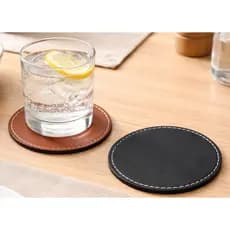 Porta Copo Kit peças Sintético Couro 10X10cm Dupla Face Decoração Mesa Apoio Minimalista