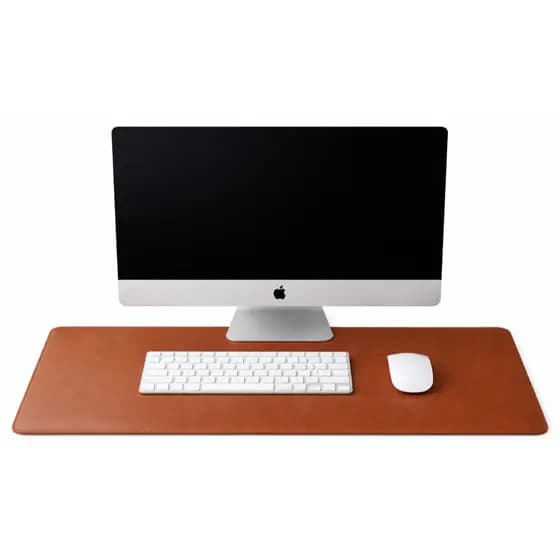 Kit Mouse Pad 20x20cm + Desk Pad 70x30cm Couro Escritório Gamer Mesa Minimalista Office + Porta Copo