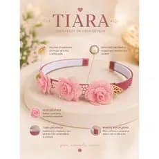 Tiara Infantil Rosa Luxo com Flores e Pérolas Arco de Cabelo para Bebê e Menina