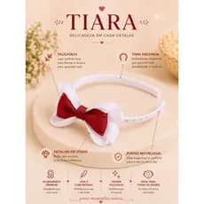 Tiara Infantil Vermelha e Branca com Laço Duplo Tiara de Cabelo Menina Faixa Arco Infantil Natal
