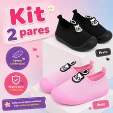 Calce Fácil Infantil Menina Kit 2 Pares Leve Macio Escolar Dia a Dia Promoção