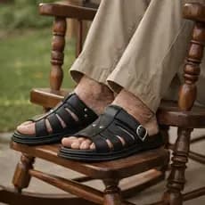 Sandalia Papete de Couro Chinelo Legitimo Franciscana Masculina Idoso Confortável