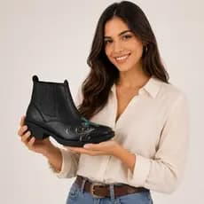 Bota Feminina Contry Costurada Preta Texana Cano Baixo Bico Quadrado