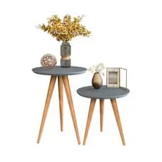 Conjunto De Mesas Redonda Para Sala Apoio Lateral Classic Sofá Com Pés Palito Decoração