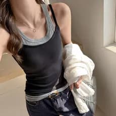Colete de fundo falso de duas peças de algodão puro com sensação de Design de estilingue feminino pode usar fora Slim-fi