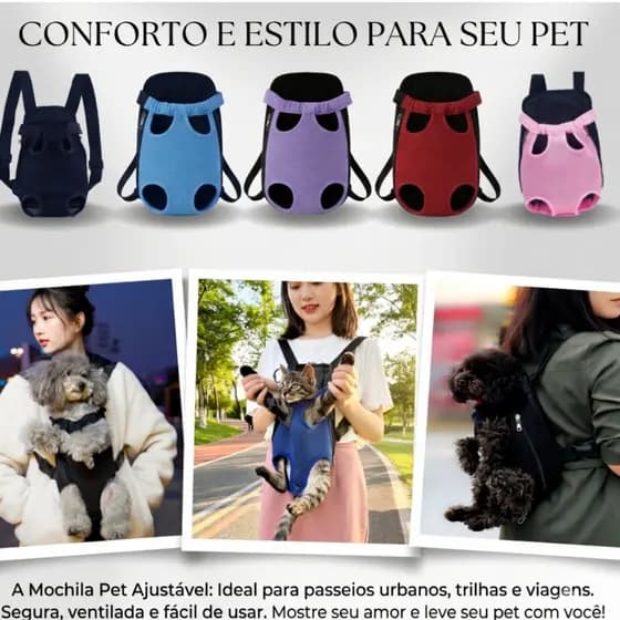 Bolsa Canguru para Transporte de Pet Cachorro e Gato em Tecido Reforçado – Cores Preto, Rosa