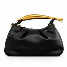 Bolsa Feminina Preta Couro Ecológico Alça Dourada Hobo Média Casual Chique Elegante