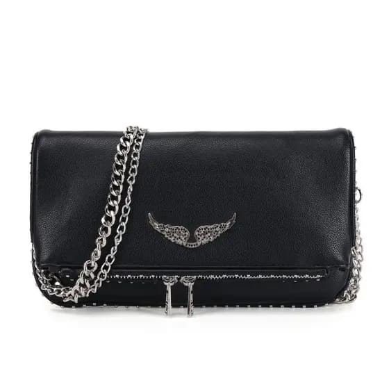 Bolsa Clutch Zadig & Inspired Transversal Alça Corrente Prata Rock Chic Moda Casual Versátil