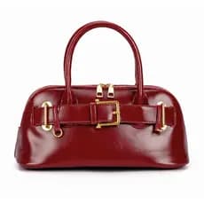 Bolsa Feminna Vinho Alça Dupla Couro Vegano Acessório Dourado de Mão Elegante Festa