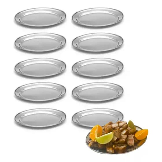 Kit 10 Bandeja Oval Travessa Inox Restaurante Porção Atacado