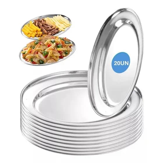 Kit 20 Travessas Bandeja Aço Inox Para Servir Porção Oval Batata Restaurante Bar Envio Rápido