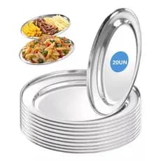 Kit 20 Travessas Bandeja Aço Inox Para Servir Porção Oval Batata Restaurante Bar Envio Rápido